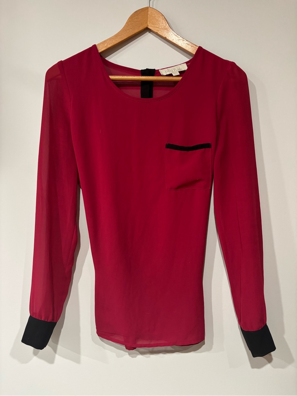 Olive & Oak Raspberry Long-Sleeve Blouse with Black Trim